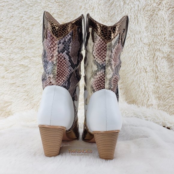 Western Cowboy Ankle boots White Snake Gold - Picture 7 of 14